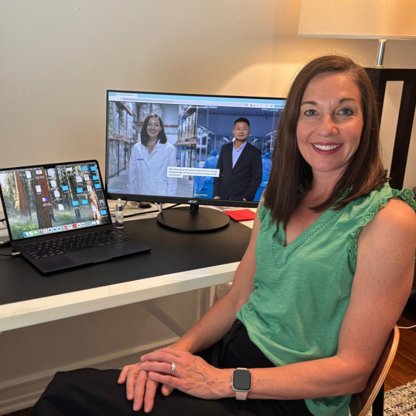 CEO Elyse Stoltz Dickerson viewing the New York Times article that eosera® as featured in.