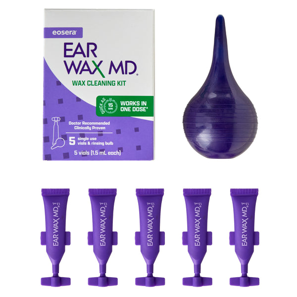 eosera EAR WAX MD Kit - Ear Wax Cleaning Drops, and Bulb Kit, Single Use Treatment Vials, 5-ct