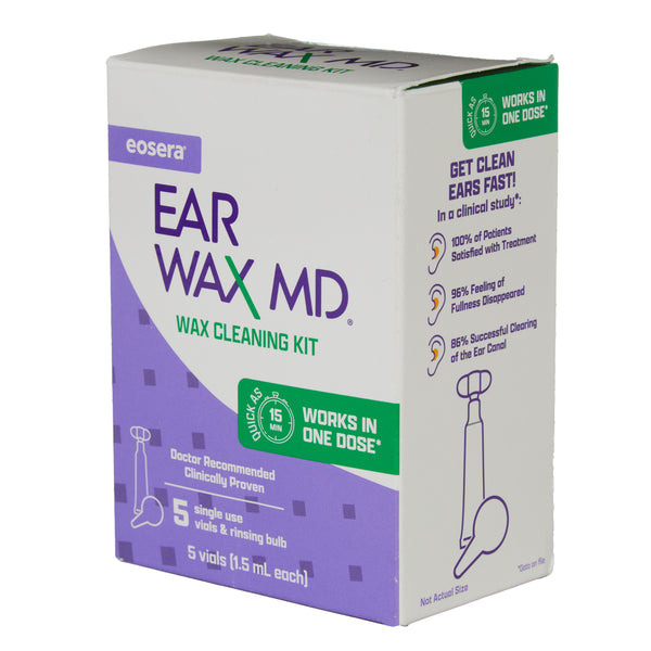 eosera EAR WAX MD Kit - Ear Wax Cleaning Drops, and Bulb Kit, Single Use Treatment Vials, 5-ct