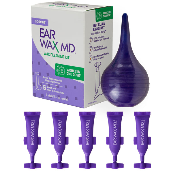 eosera EAR WAX MD Kit - Ear Wax Cleaning Drops, and Bulb Kit, Single Use Treatment Vials, 5-ct