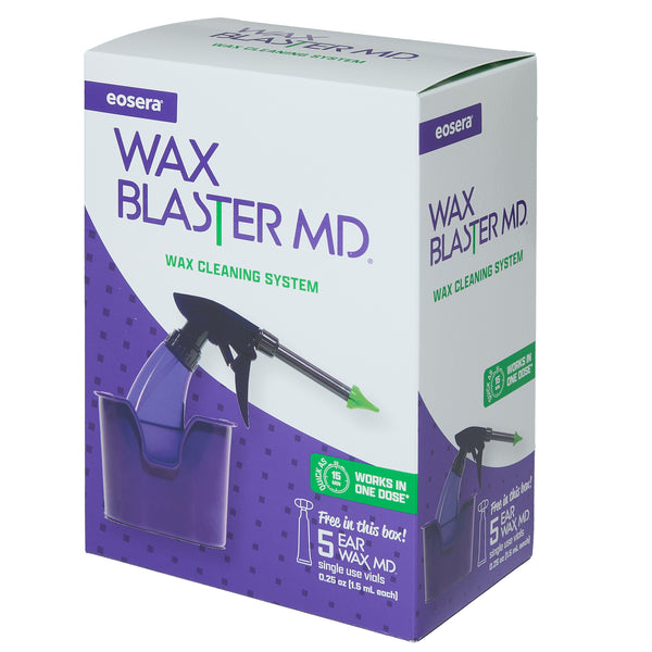 eosera WAX BLASTER MD - Ear Wax Cleaning System, Complete Kit with Ear Wax Dissolving Drops, 5-ct