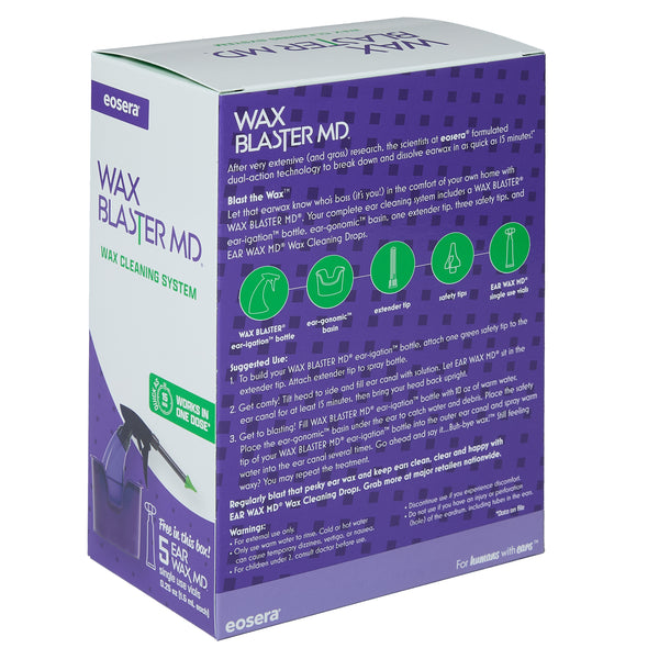 eosera WAX BLASTER MD - Ear Wax Cleaning System, Complete Kit with Ear Wax Dissolving Drops, 5-ct